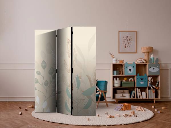 Paravent Morning in the Meadow 1-seitig Vlies auf Massivholz - Beige / Grau - 135 x 172 cm