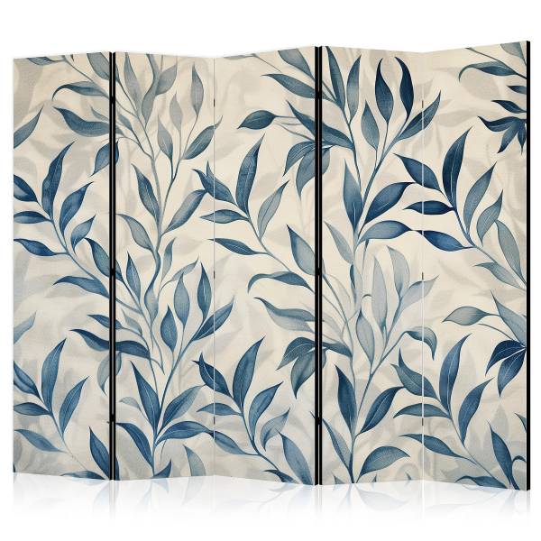 Akustik-Paravent Leaves in Blue Colors Vlies auf Massivholz - Grau / Blau - 225 x 172 cm