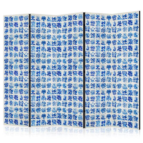 Akustik-Paravent Ceramic Tiles Vlies auf Massivholz - Blau / Grau - 225 x 172 cm