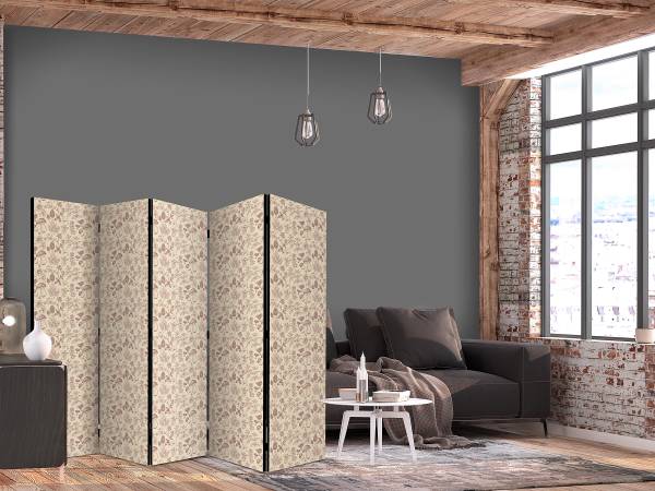Akustik-Paravent Nature of Forest Vlies auf Massivholz - Beige / Rosa - 225 x 172 cm