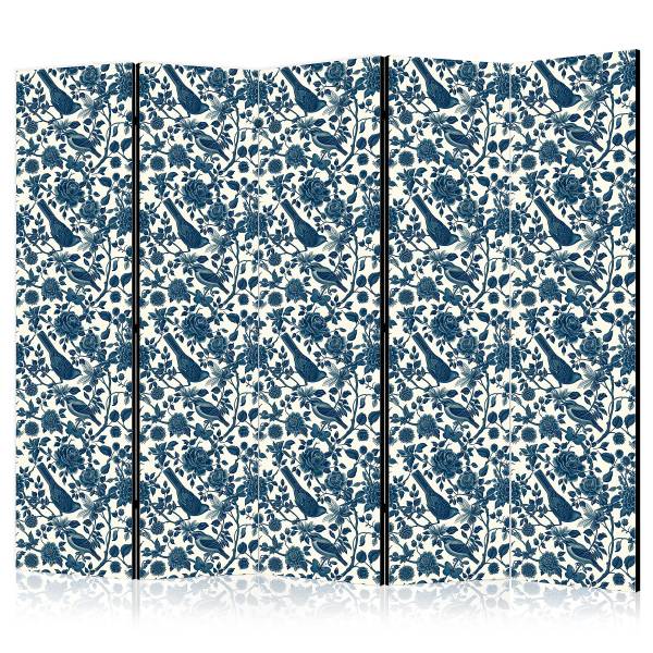 Akustik-Paravent Rose Vines Vlies auf Massivholz - Blau / Grau - 225 x 172 cm