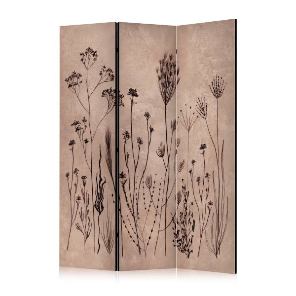 Akustik-Paravent Plant Vintage Vlies auf Massivholz - Beige / Braun - 135 x 172 cm