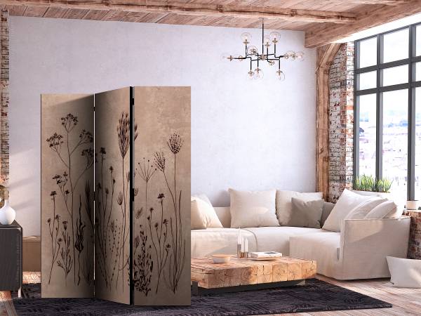 Akustik-Paravent Plant Vintage Vlies auf Massivholz - Beige / Braun - 135 x 172 cm