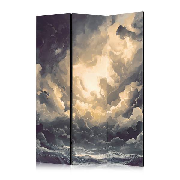 Akustik-Paravent Epic Play of Light Vlies auf Massivholz - Grau / Beige - 135 x 172 cm