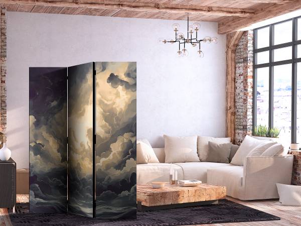Akustik-Paravent Epic Play of Light Vlies auf Massivholz - Grau / Beige - 135 x 172 cm