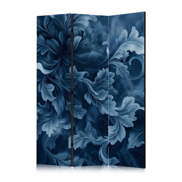 Paravent Abstract Ornaments 1-seitig Vlies auf Massivholz - Blau / Weiß - 135 x 172 cm