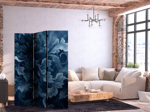 Paravent Abstract Ornaments 1-seitig Vlies auf Massivholz - Blau / Weiß - 135 x 172 cm