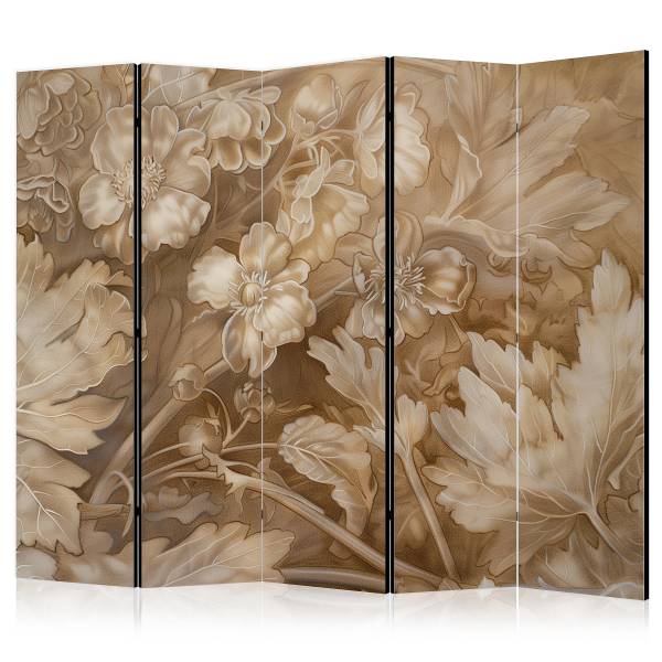 Paravent ornements floraux 1 face intissé sur bois massif - beige / marron - 225 x 172 cm