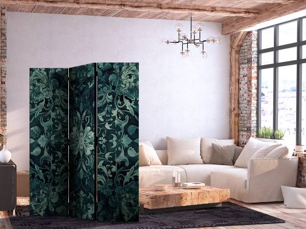 Paravent Oriental Carpet 1-seitig Vlies auf Massivholz - Grün / Beige - 135 x 172 cm