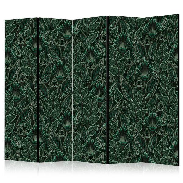 Paravent Dense Vegetation 1-seitig Vlies auf Massivholz - Grün / Grau - Grün - 225 x 172 cm