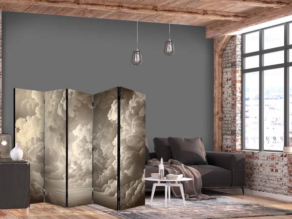 Paravent Whisper of Clouds 1-seitig Vlies auf Massivholz - Beige / Braun - 225 x 172 cm