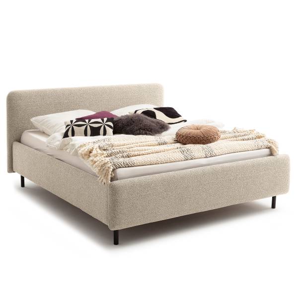 Lit capitonné Primo Tissu structuré Purna: Beige - 180 x 200cm