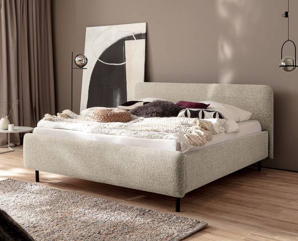 Lit capitonné Primo Tissu structuré Purna: Beige - 180 x 200cm