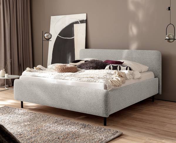 Lit capitonné Primo sommier à lattes Tissu structuré Purna: Blanc - Gris - 180 x 200cm