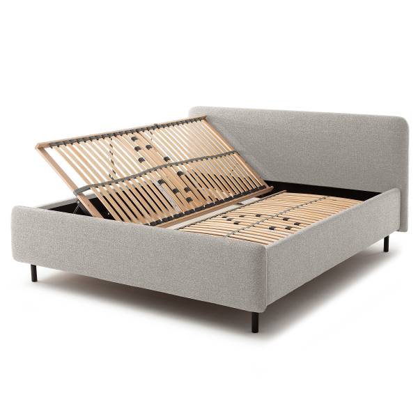 Lit capitonné Primo sommier à lattes Tissu structuré Purna: Blanc - Gris - 180 x 200cm