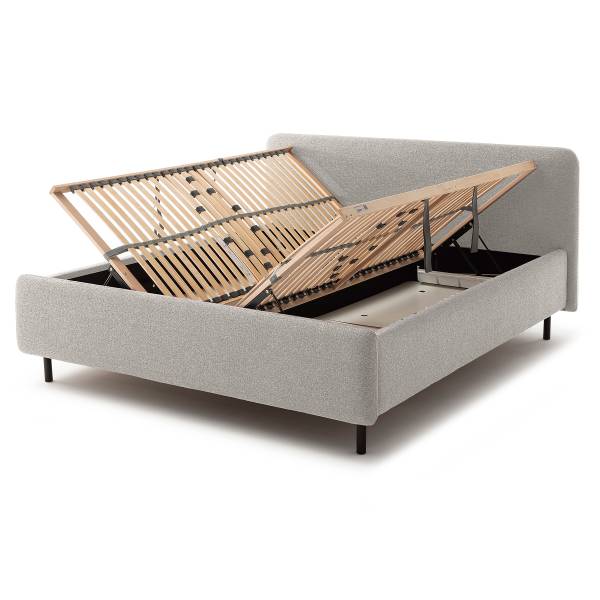 Lit capitonné Primo sommier à lattes Tissu structuré Purna: Blanc - Gris - 180 x 200cm