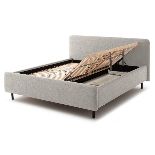 Lit capitonné Primo sommier à lattes Tissu structuré Purna: Blanc - Gris - 180 x 200cm