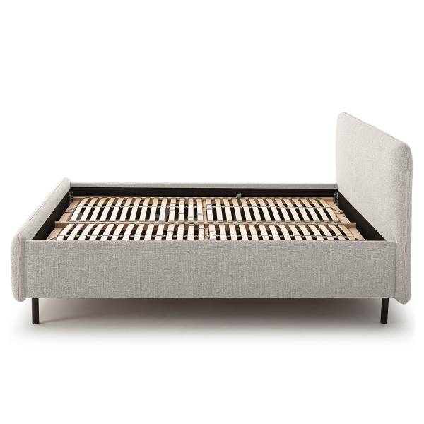 Lit capitonné Primo sommier à lattes Tissu structuré Purna: Blanc - Gris - 180 x 200cm