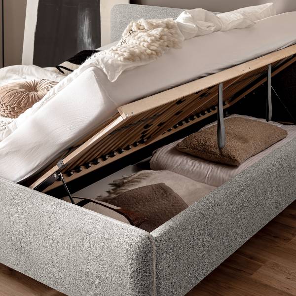 Lit capitonné Primo sommier à lattes Tissu structuré Purna: Blanc - Gris - 180 x 200cm