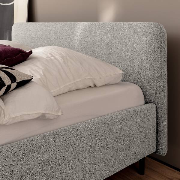 Lit capitonné Primo sommier à lattes Tissu structuré Purna: Blanc - Gris - 180 x 200cm