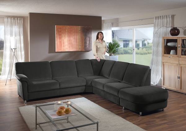 Divano Palta con funzione letto opz. Microfibra Enja: antracite - Penisola preimpostata a destra - Senza funzione letto