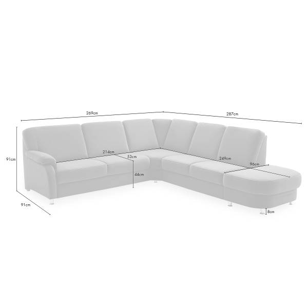 Divano Palta con funzione letto opz. Microfibra Enja: antracite - Penisola preimpostata a destra - Senza funzione letto