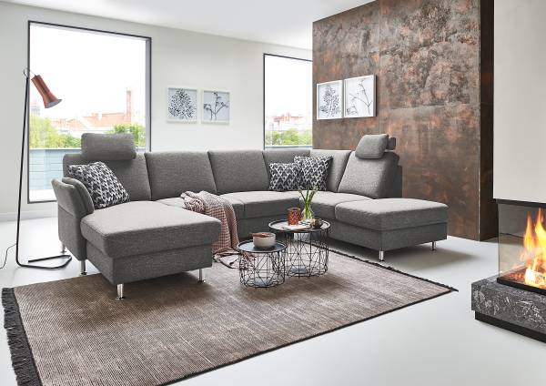 funzione letto opzionale Tessuto Unni: grigio acciaio - Longchair preimpostata a sinistra / penisola a destra - Funzione letto