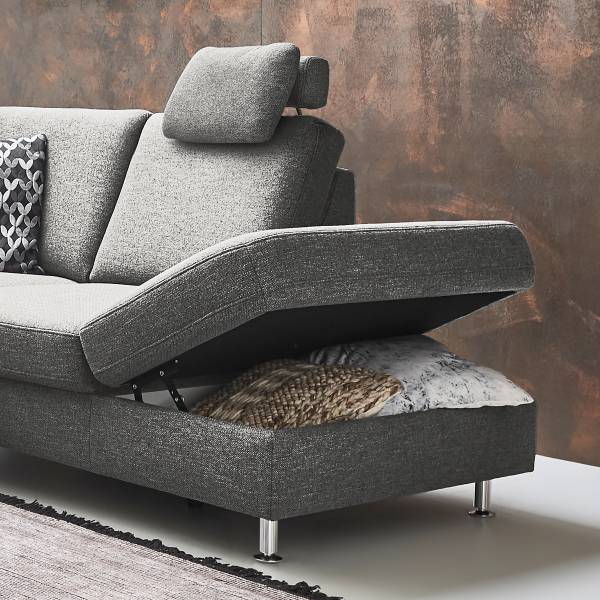 funzione letto opzionale Tessuto Unni: grigio acciaio - Longchair preimpostata a sinistra / penisola a destra - Funzione letto