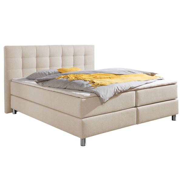 Letto boxspring Biglini Tessuto Norana: crema - 200 x 200cm - Materasso a molle Bonnell - H2