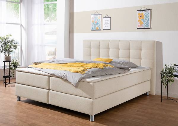 Letto boxspring Biglini Tessuto Norana: crema - 200 x 200cm - Materasso a molle Bonnell - H2