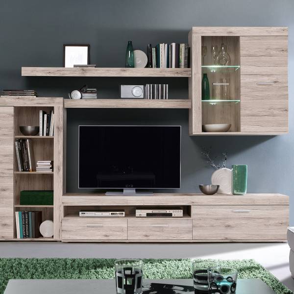 Wandmeubelset Nizu 4-delig zandkleurige eikenhouten look