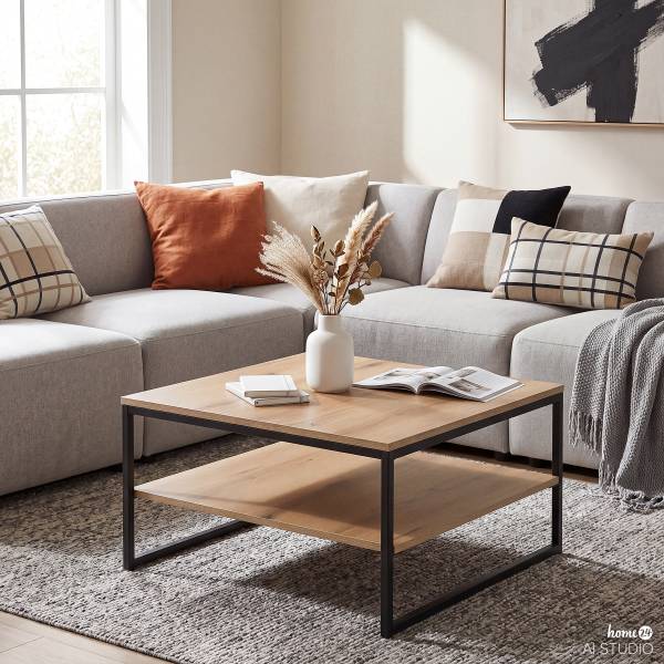 Table basse Nagaul Marron - Chêne - Fer - 75 x 40 x 75 cm