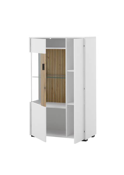 Credenza Habuta Bianco / Effetto quercia Evoke - Anta in vetro a sinistra