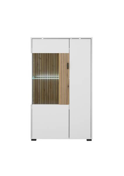 Credenza Habuta Bianco / Effetto quercia Evoke - Anta in vetro a sinistra