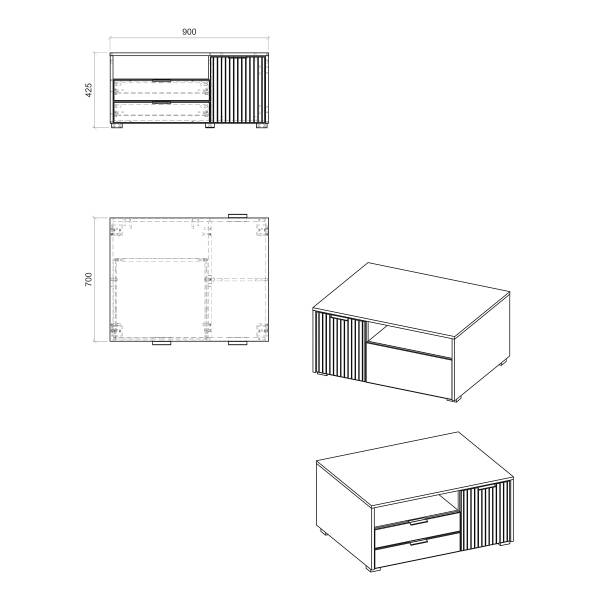 Couchtisch Habuta Weiß / Eiche Evoke Dekor