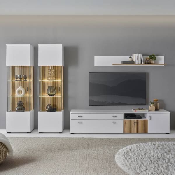 Set di 4 mobili Habuta 2 vetrine Bianco / Effetto rovere