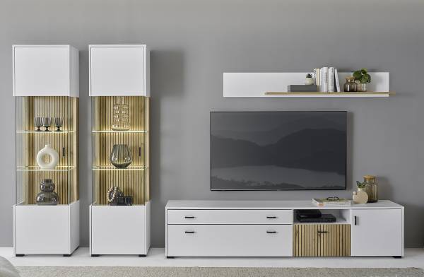 Set di 4 mobili Habuta 2 vetrine Bianco / Effetto rovere