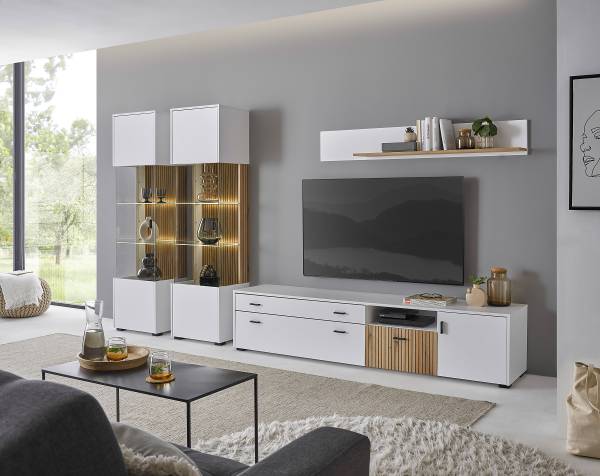 Set di 4 mobili Habuta 2 vetrine Bianco / Effetto rovere