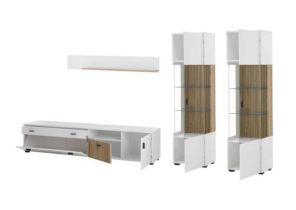 Set di 4 mobili Habuta 2 vetrine Bianco / Effetto rovere