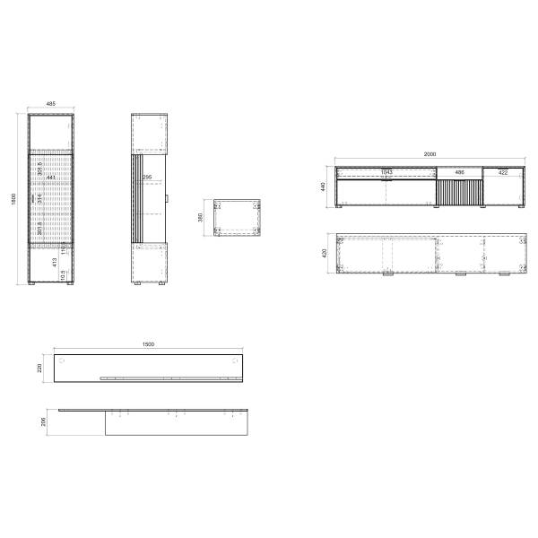 Set di 4 mobili Habuta 2 vetrine Bianco / Effetto rovere