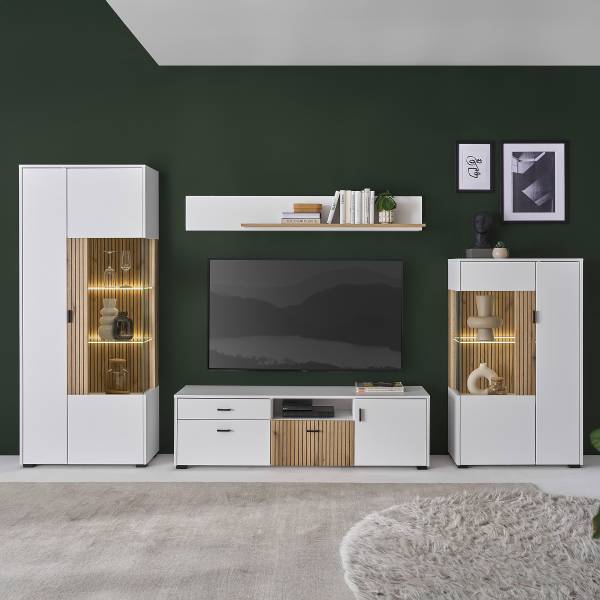 Ensemble mural Habuta  - 4 éléments Blanc / Imitation chêne Evoke