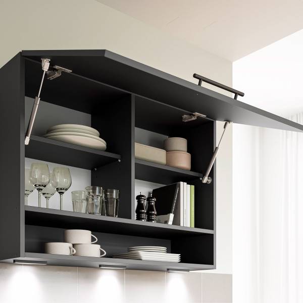 Küchenzeile Krusau Breite 260 cm Matt Schwarz - Mit Beleuchtung - Ohne Elektrogeräte