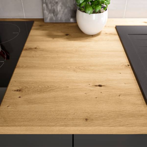 Küchenzeile Krusau Breite 260 cm Matt Schwarz - Mit Beleuchtung - Ohne Elektrogeräte