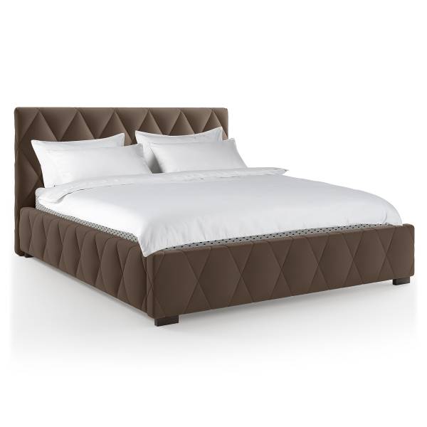 Letto imbottito contenitore Lubicz Velluto Vaia: marrone scuro - 180 x 200cm