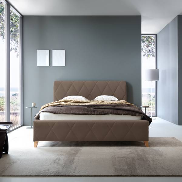 Letto imbottito contenitore Lubicz Velluto Vaia: marrone scuro - 180 x 200cm