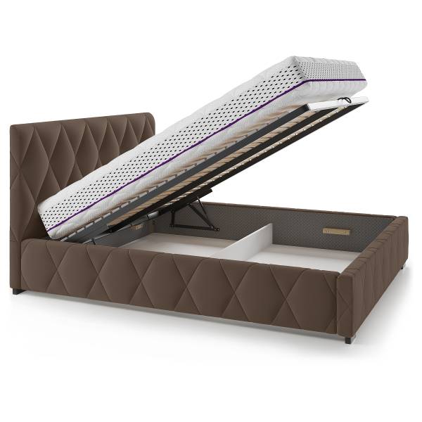 Letto imbottito contenitore Lubicz Velluto Vaia: marrone scuro - 180 x 200cm