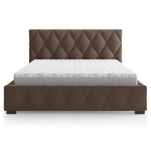 Letto imbottito contenitore Lubicz Velluto Vaia: marrone scuro - 180 x 200cm