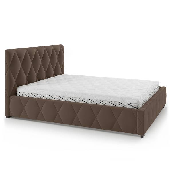 Letto imbottito contenitore Lubicz Velluto Vaia: marrone scuro - 180 x 200cm