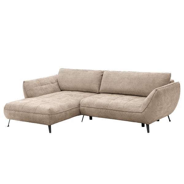 Hoekbank Ikoro met slaapfunctie Structuurstof Floria: Kasjmier - chaise longue vooraanzicht links
