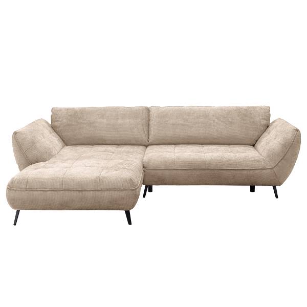 Hoekbank Ikoro met slaapfunctie Structuurstof Floria: Kasjmier - chaise longue vooraanzicht links
